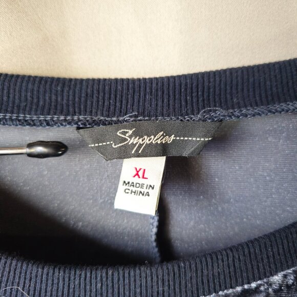 Supplies Crushed Velvet Blue 3/4 Sleeve Top XL - Picture 4 of 9